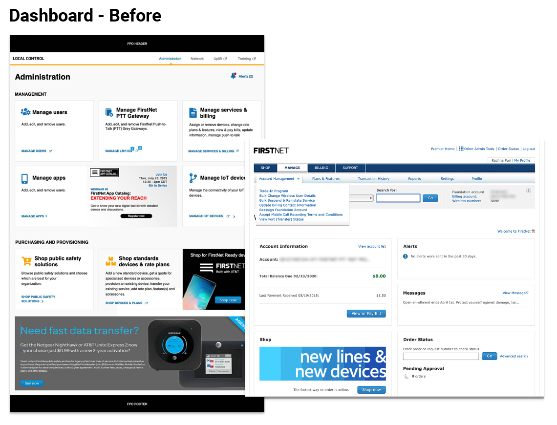 Dashboard before redesign